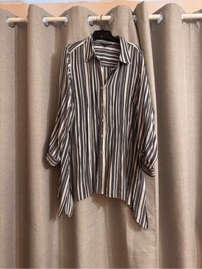 Zac & Rachel Black and White Vertical Stripe Button-Up Blouse
